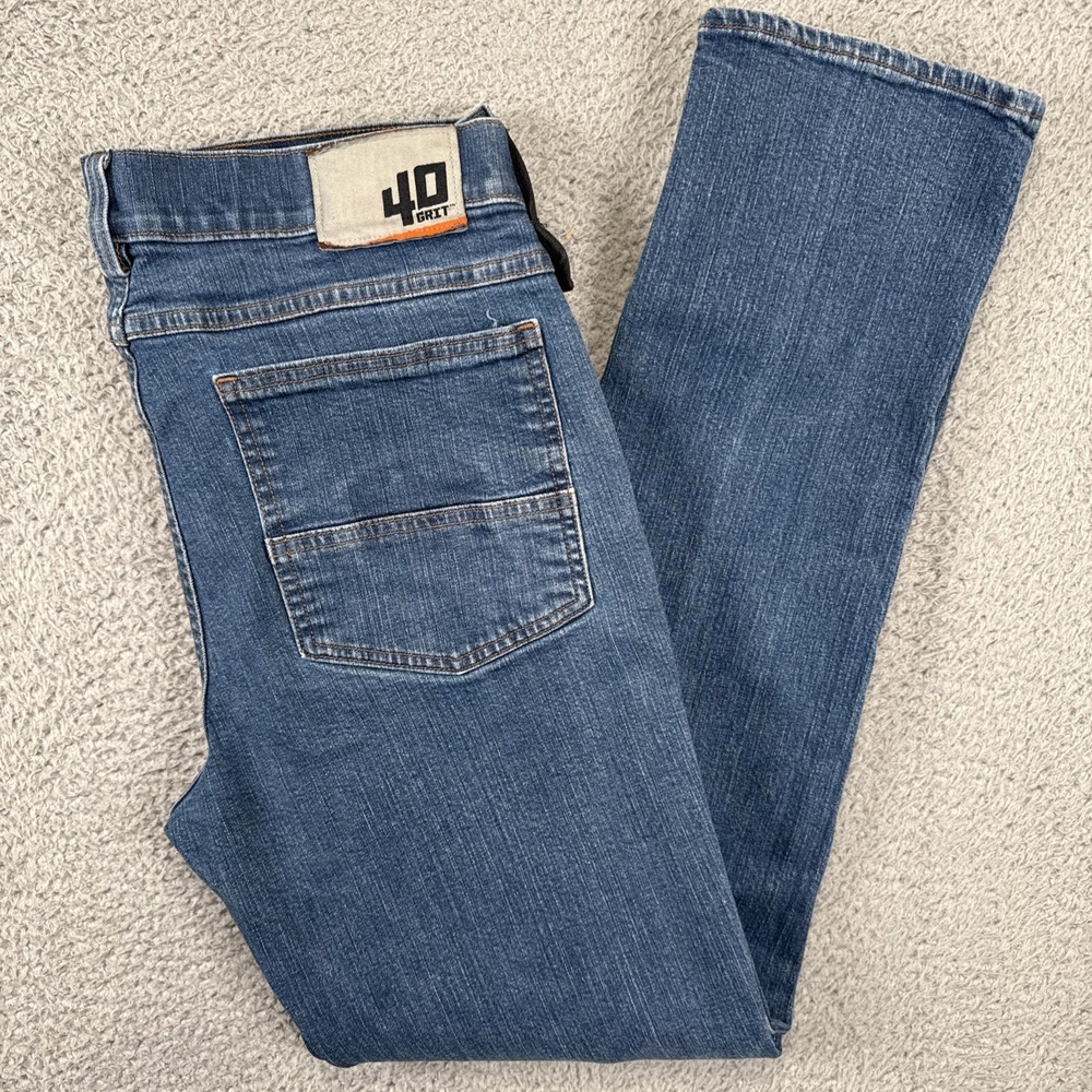 Duluth‎ 40 Grit Jeans Mens 34x32 (32x30) Blue Slim Fit Stretch Workwear Stained